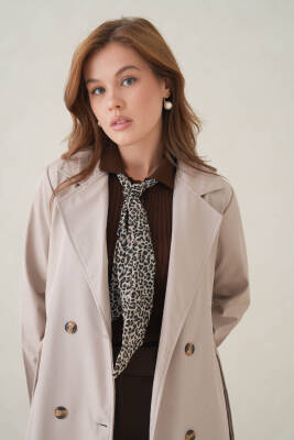 Su Geçirmez Kruvaze Yaka Sık Dokuma Kadın Trençkot - 23