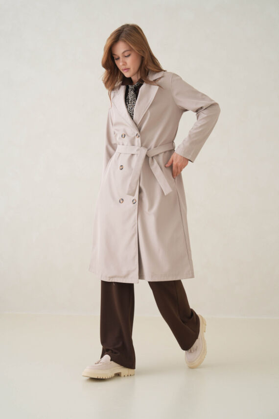 Su Geçirmez Kruvaze Yaka Sık Dokuma Kadın Trençkot - 21