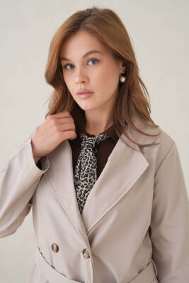 Su Geçirmez Kruvaze Yaka Sık Dokuma Kadın Trençkot - 25