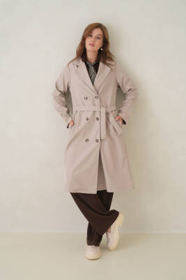 Su Geçirmez Kruvaze Yaka Sık Dokuma Kadın Trençkot - 22