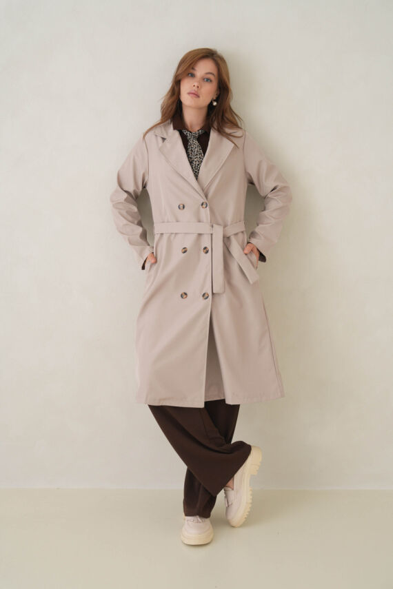 Su Geçirmez Kruvaze Yaka Sık Dokuma Kadın Trençkot - 22