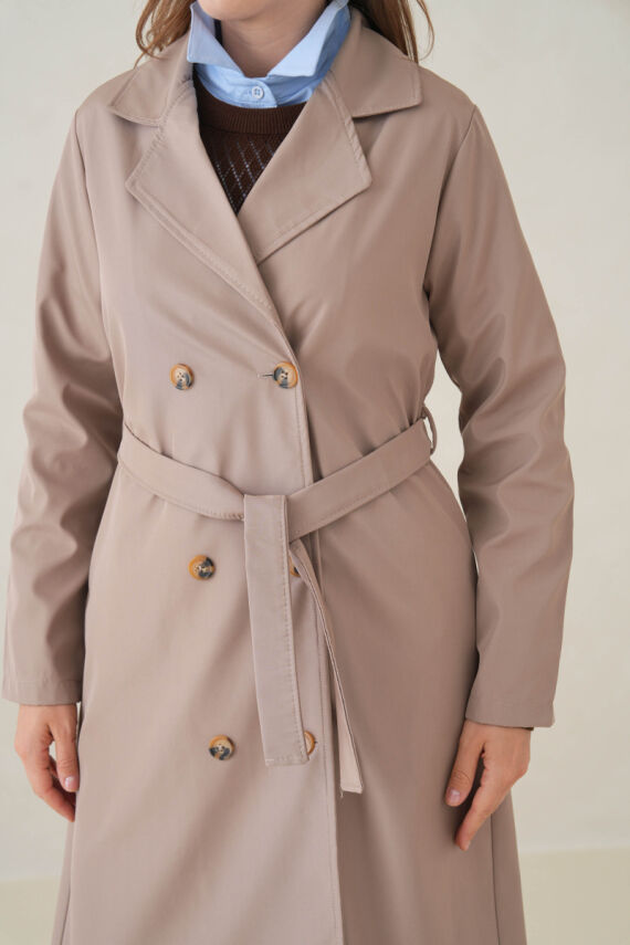 Su Geçirmez Kruvaze Yaka Sık Dokuma Kadın Trençkot - 31