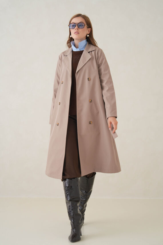 Su Geçirmez Kruvaze Yaka Sık Dokuma Kadın Trençkot - 27