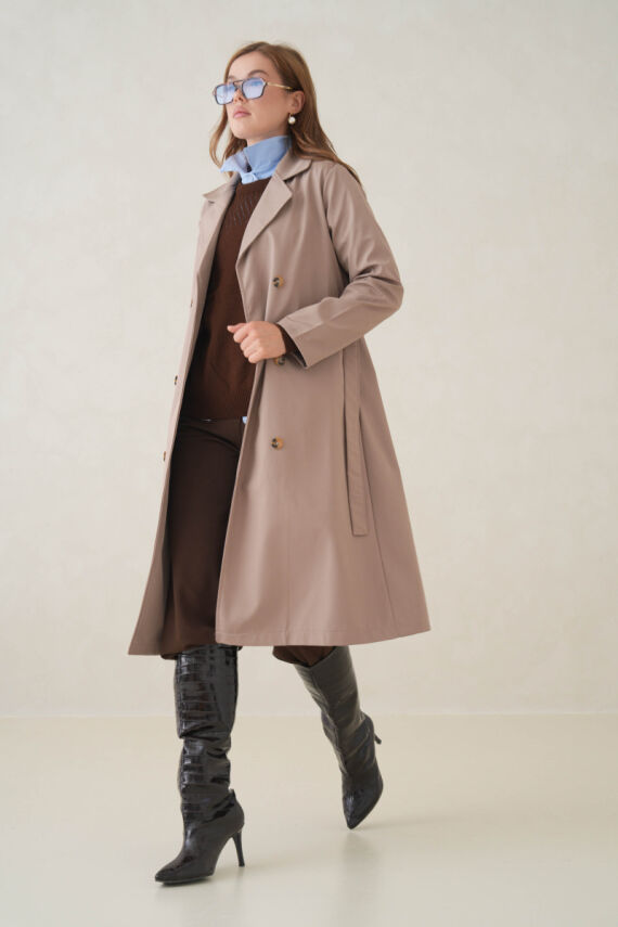 Su Geçirmez Kruvaze Yaka Sık Dokuma Kadın Trençkot - 28