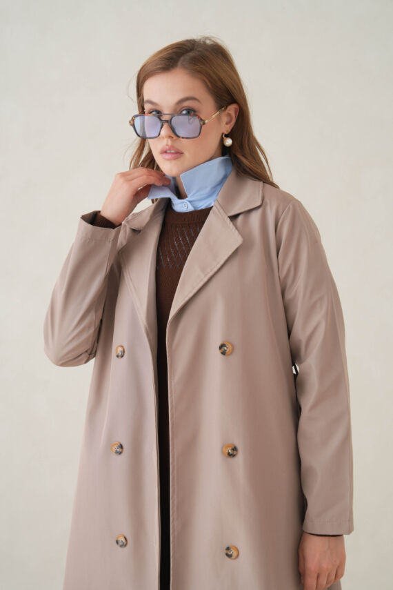 Su Geçirmez Kruvaze Yaka Sık Dokuma Kadın Trençkot - 30