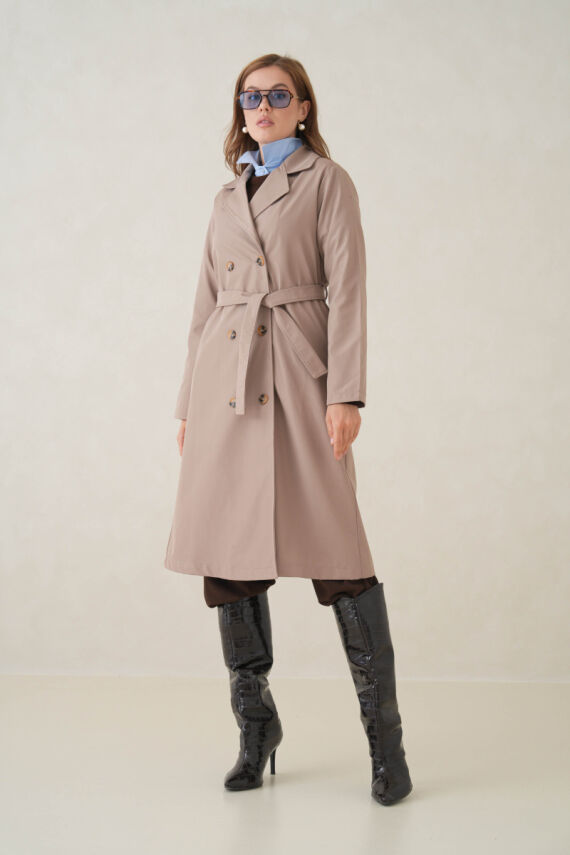 Su Geçirmez Kruvaze Yaka Sık Dokuma Kadın Trençkot - 29