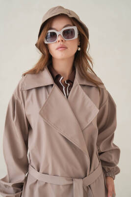 Su Geçirmez Kruvaze Yaka Sık Dokuma Kadın Trençkot - 4