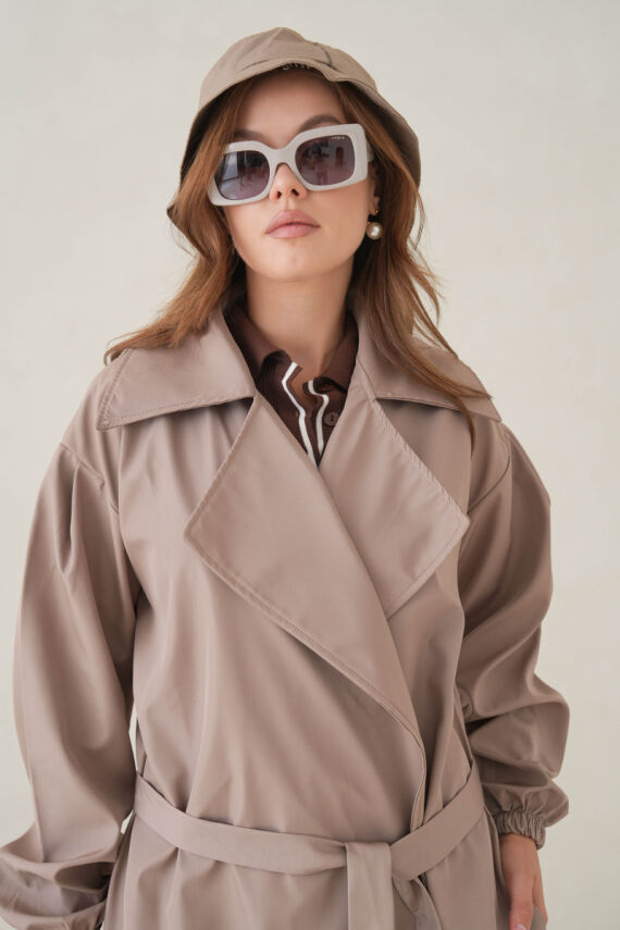 Su Geçirmez Kruvaze Yaka Sık Dokuma Kadın Trençkot - 4