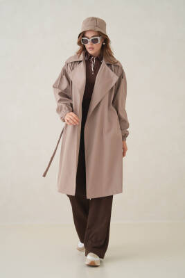 Su Geçirmez Kruvaze Yaka Sık Dokuma Kadın Trençkot