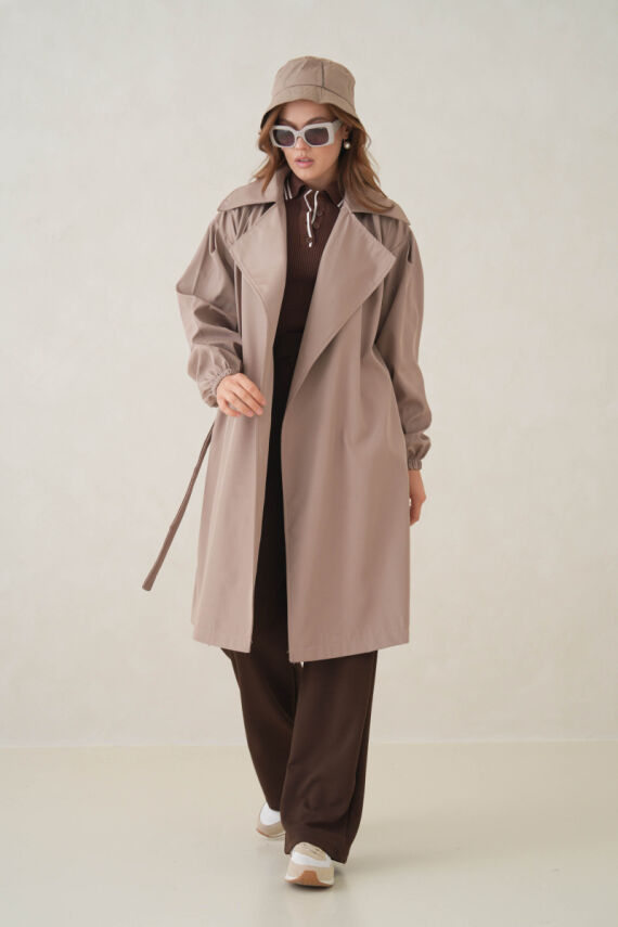 Su Geçirmez Kruvaze Yaka Sık Dokuma Kadın Trençkot - 1