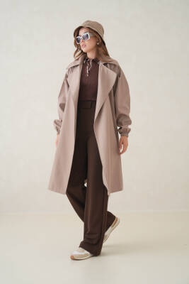 Su Geçirmez Kruvaze Yaka Sık Dokuma Kadın Trençkot - 2