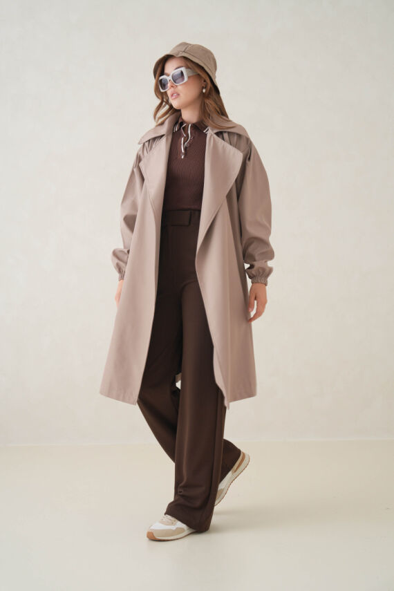 Su Geçirmez Kruvaze Yaka Sık Dokuma Kadın Trençkot - 2