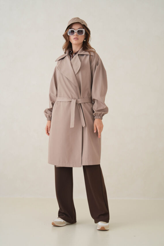 Su Geçirmez Kruvaze Yaka Sık Dokuma Kadın Trençkot - 3