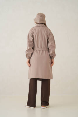 Su Geçirmez Kruvaze Yaka Sık Dokuma Kadın Trençkot - 6