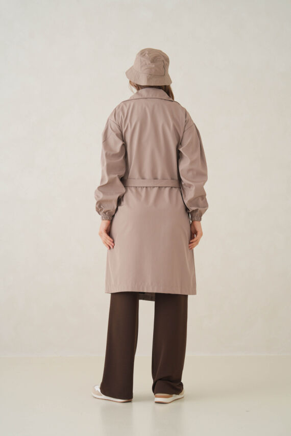 Su Geçirmez Kruvaze Yaka Sık Dokuma Kadın Trençkot - 6