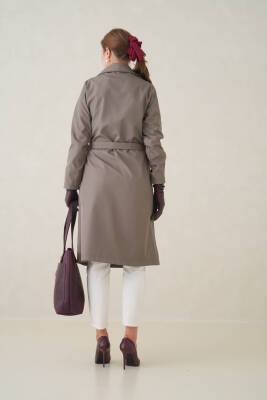 Su Geçirmez Kruvaze Yaka Sık Dokuma Kadın Trençkot - 12