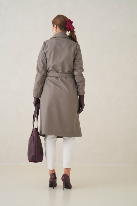 Su Geçirmez Kruvaze Yaka Sık Dokuma Kadın Trençkot - 12