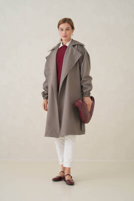 Su Geçirmez Kruvaze Yaka Sık Dokuma Kadın Trençkot - 7