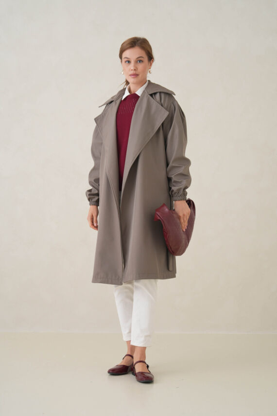 Su Geçirmez Kruvaze Yaka Sık Dokuma Kadın Trençkot - 7