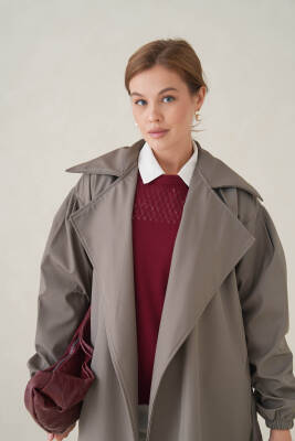 Su Geçirmez Kruvaze Yaka Sık Dokuma Kadın Trençkot - 8