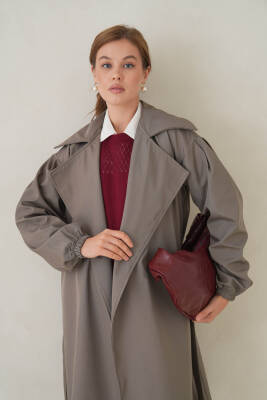 Su Geçirmez Kruvaze Yaka Sık Dokuma Kadın Trençkot - 9