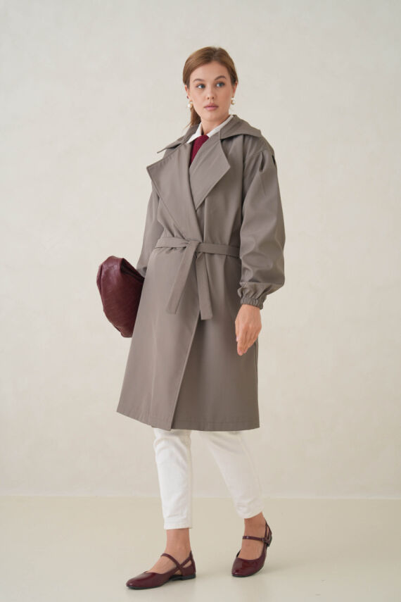 Su Geçirmez Kruvaze Yaka Sık Dokuma Kadın Trençkot - 10