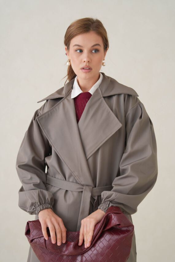 Su Geçirmez Kruvaze Yaka Sık Dokuma Kadın Trençkot - 11