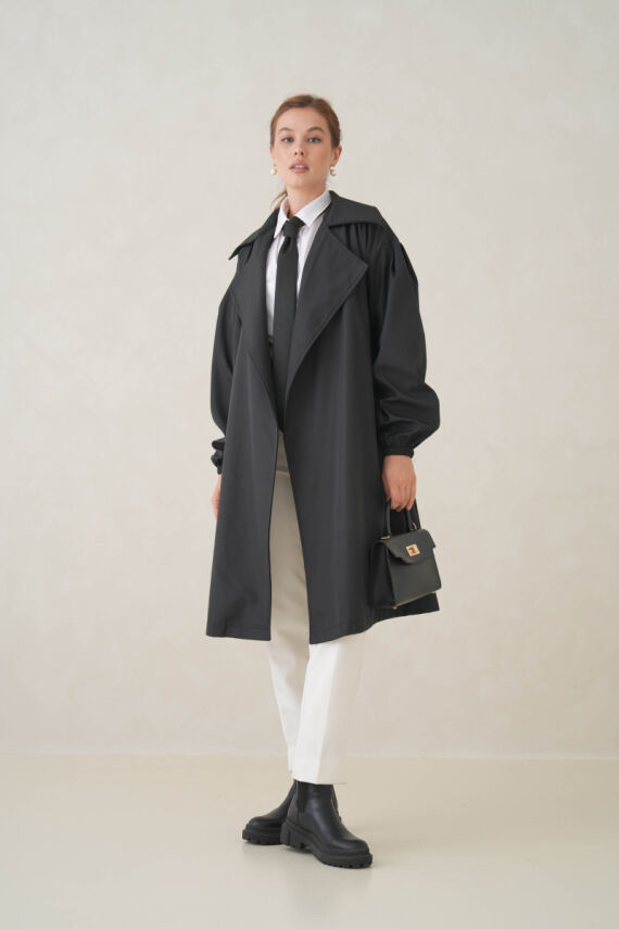 Su Geçirmez Kruvaze Yaka Sık Dokuma Kadın Trençkot - 13