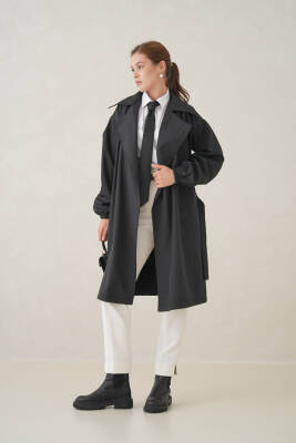 Su Geçirmez Kruvaze Yaka Sık Dokuma Kadın Trençkot - 14