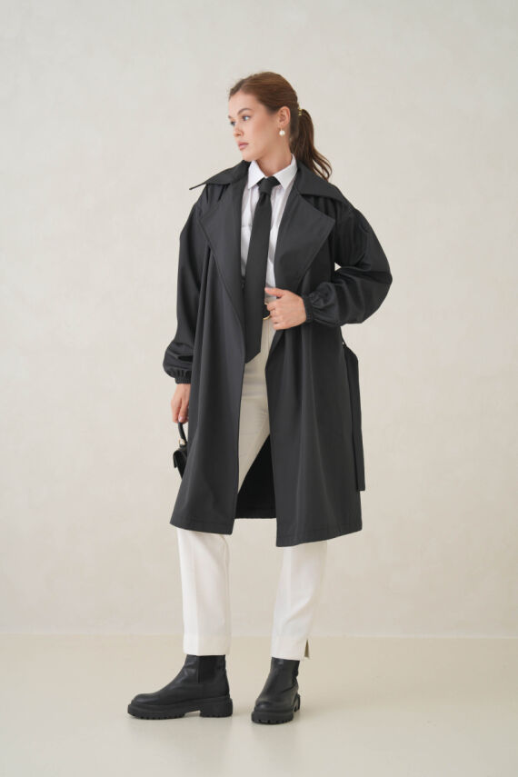 Su Geçirmez Kruvaze Yaka Sık Dokuma Kadın Trençkot - 14