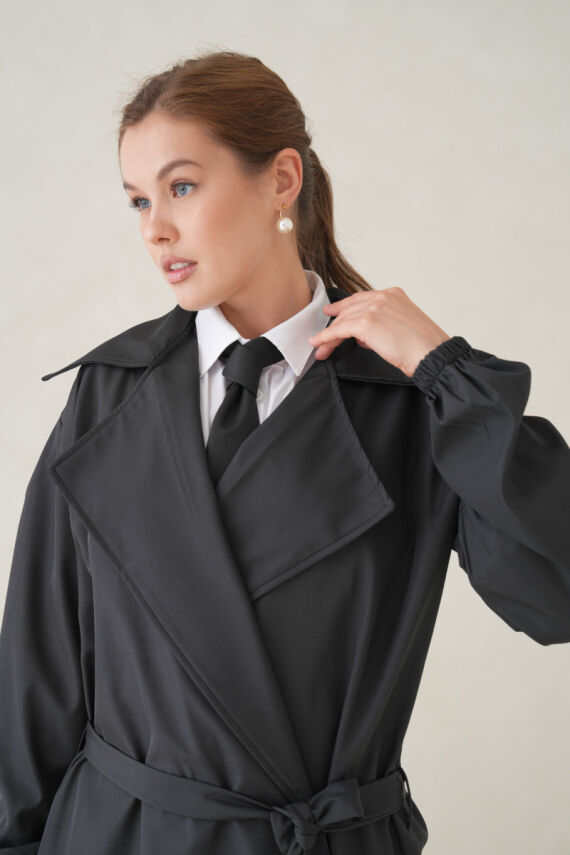 Su Geçirmez Kruvaze Yaka Sık Dokuma Kadın Trençkot - 17