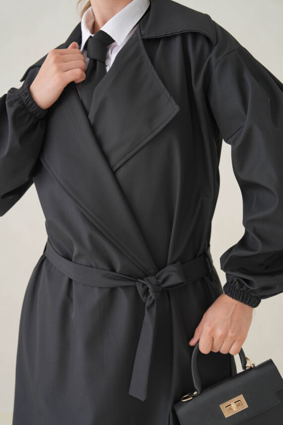 Su Geçirmez Kruvaze Yaka Sık Dokuma Kadın Trençkot - 18