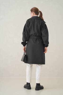 Su Geçirmez Kruvaze Yaka Sık Dokuma Kadın Trençkot - 19