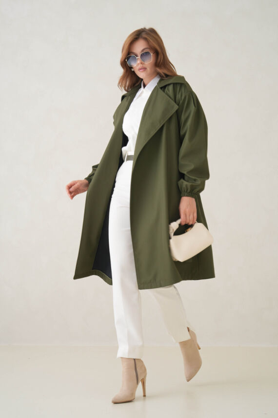 Su Geçirmez Kruvaze Yaka Sık Dokuma Kadın Trençkot - 20