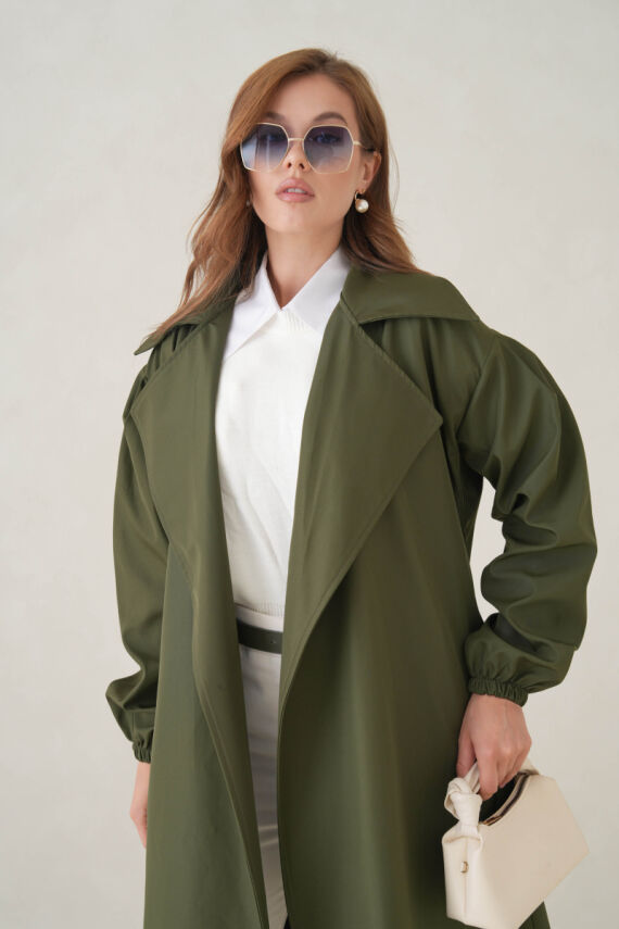 Su Geçirmez Kruvaze Yaka Sık Dokuma Kadın Trençkot - 21