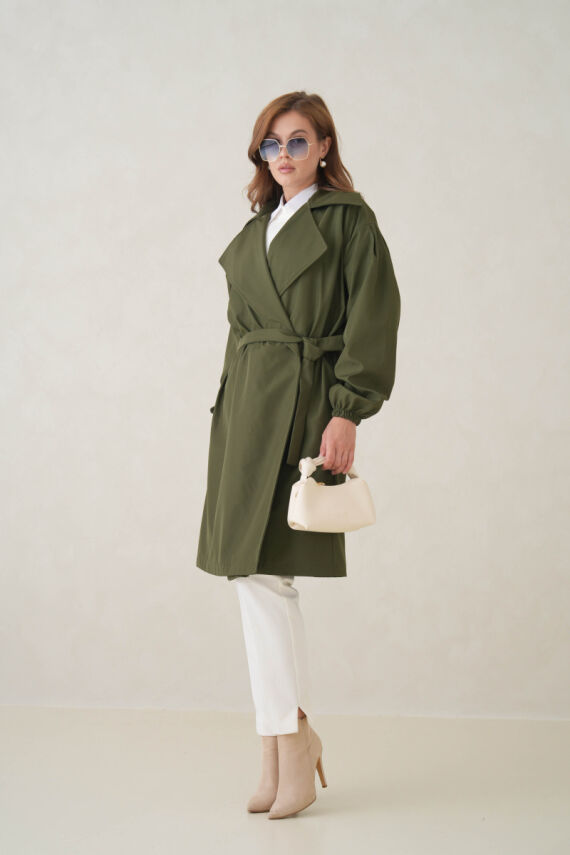 Su Geçirmez Kruvaze Yaka Sık Dokuma Kadın Trençkot - 22