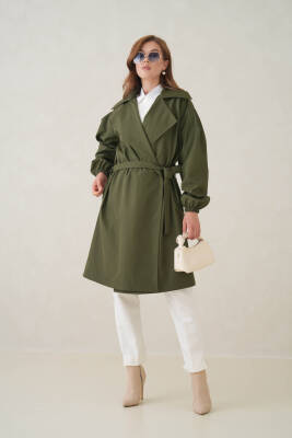 Su Geçirmez Kruvaze Yaka Sık Dokuma Kadın Trençkot - 23