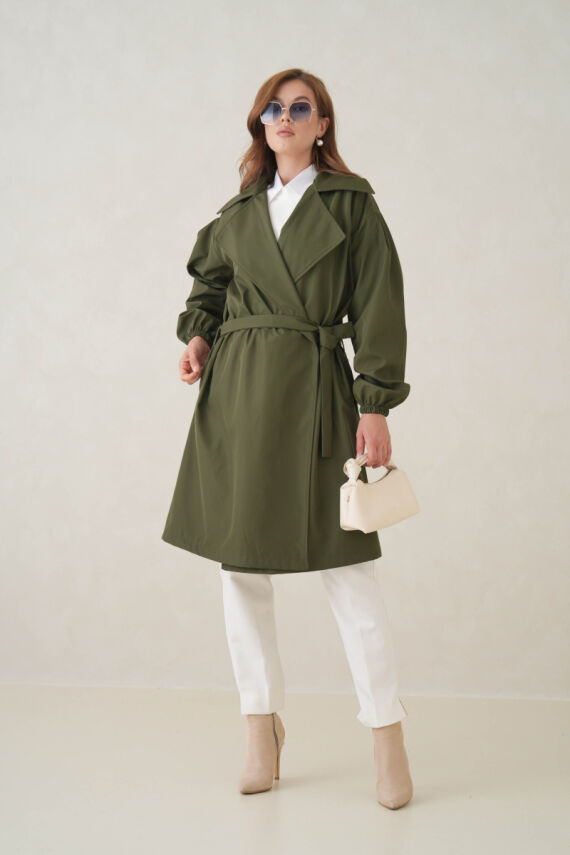 Su Geçirmez Kruvaze Yaka Sık Dokuma Kadın Trençkot - 23