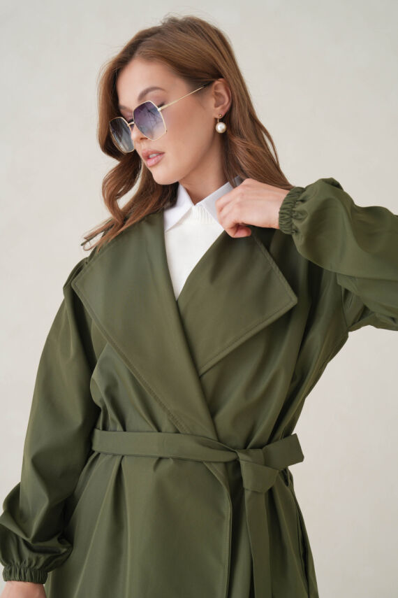 Su Geçirmez Kruvaze Yaka Sık Dokuma Kadın Trençkot - 24