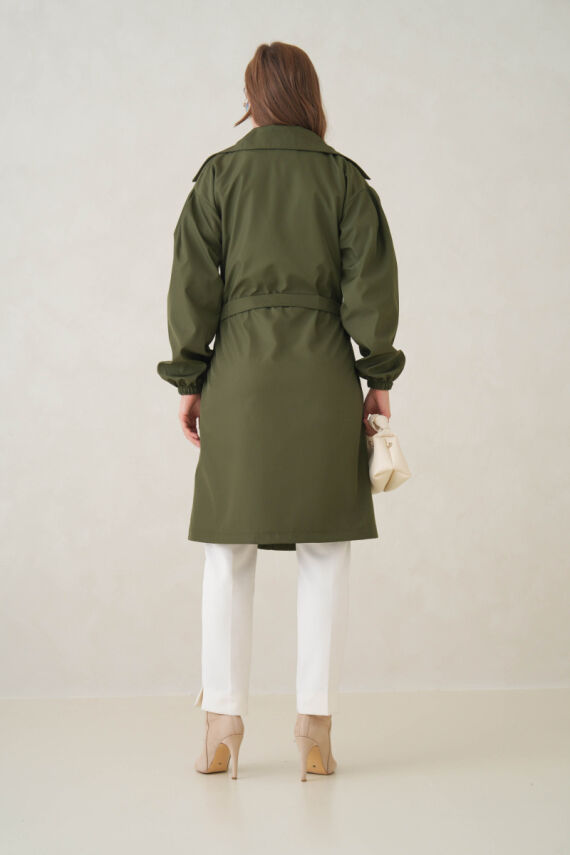 Su Geçirmez Kruvaze Yaka Sık Dokuma Kadın Trençkot - 26