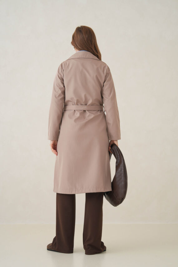 Su Geçirmez Kruvaze Yaka Sık Dokuma Kadın Trençkot - 7