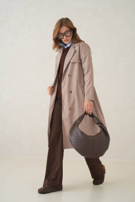 Su Geçirmez Kruvaze Yaka Sık Dokuma Kadın Trençkot - 2