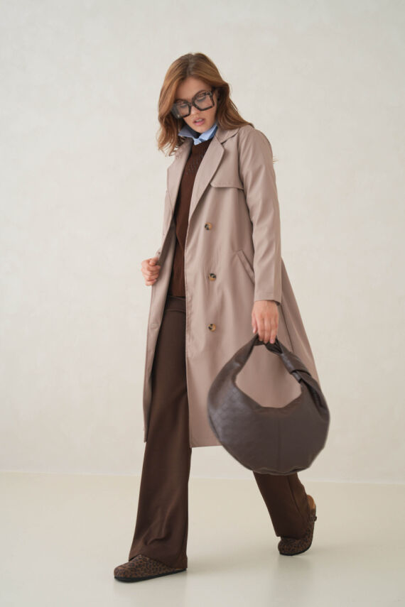 Su Geçirmez Kruvaze Yaka Sık Dokuma Kadın Trençkot - 2