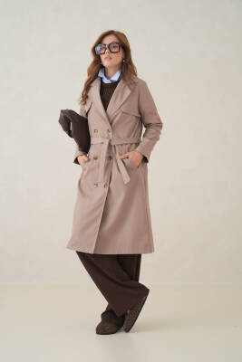 Su Geçirmez Kruvaze Yaka Sık Dokuma Kadın Trençkot - 4