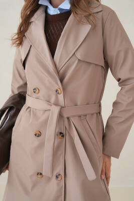 Su Geçirmez Kruvaze Yaka Sık Dokuma Kadın Trençkot - 6