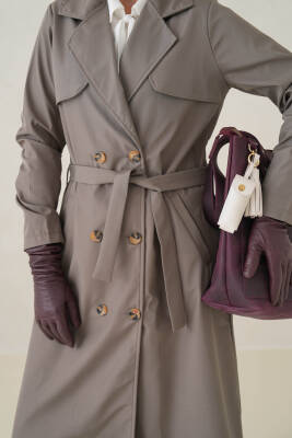 Su Geçirmez Kruvaze Yaka Sık Dokuma Kadın Trençkot - 14