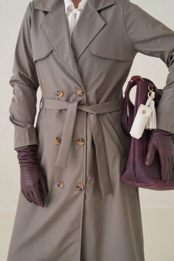 Su Geçirmez Kruvaze Yaka Sık Dokuma Kadın Trençkot - 14