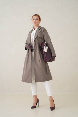 Su Geçirmez Kruvaze Yaka Sık Dokuma Kadın Trençkot - 8