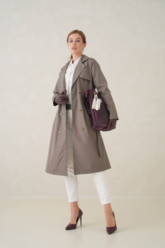 Su Geçirmez Kruvaze Yaka Sık Dokuma Kadın Trençkot - 8