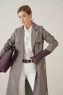 Su Geçirmez Kruvaze Yaka Sık Dokuma Kadın Trençkot - 12